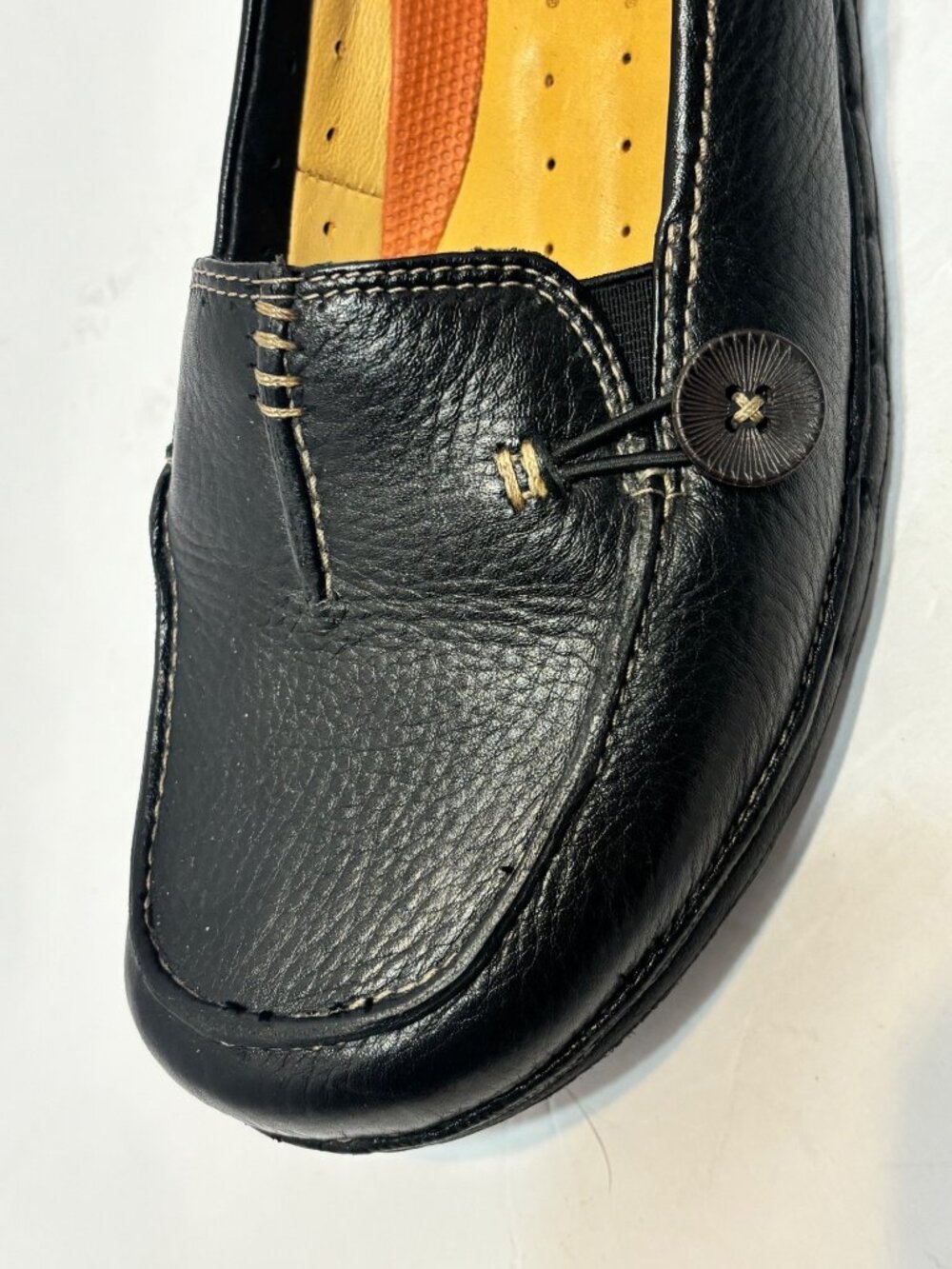 structured CLARKS 87570 Walking Shoes BLACK LEATHER Sz 10M Flats SLIP-ON LOAFERS - Picture 12 of 15
